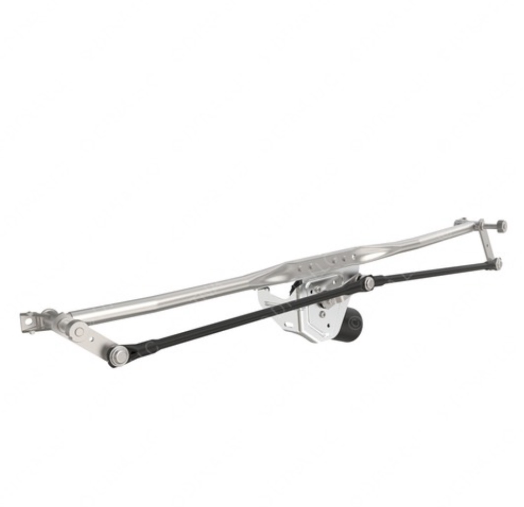 Freightliner M2 windshield-wiper motor, linkage, tube, and pivot module on a white background