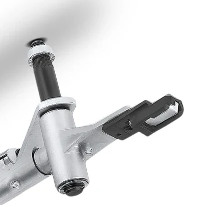 Passenger-side wiper pivot with a rubber isolation grommet installed over the Z-shaped mounting tang