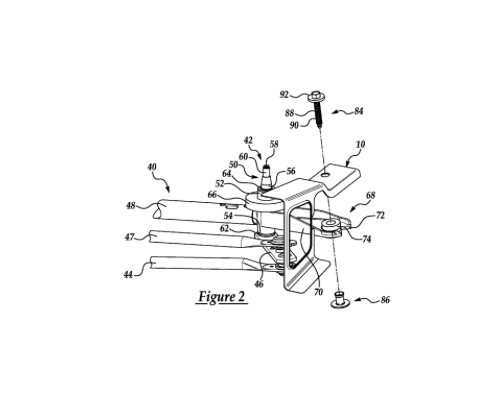 Original patent Figure 2 showing the under-mounted breakaway ferrule, bracket, pivot, and wiper linkage assembly